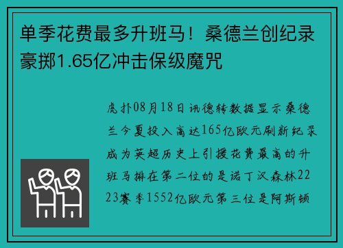 单季花费最多升班马!桑德兰创纪录豪掷1.65亿冲击保级魔咒 单季花费最多升班马!桑德兰创纪录豪掷1.65亿冲击保级魔咒